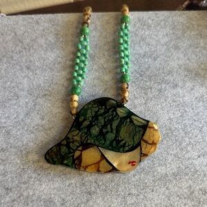 Green and Gold Abstract Beaded Necklace